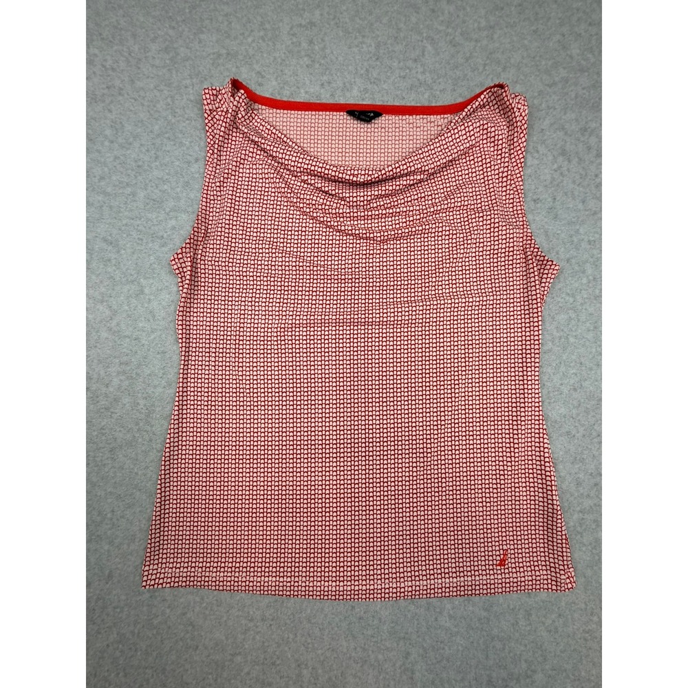 Nautica Womens Red White Geometric Cowl Neck Sleeveless Blouse Top Large